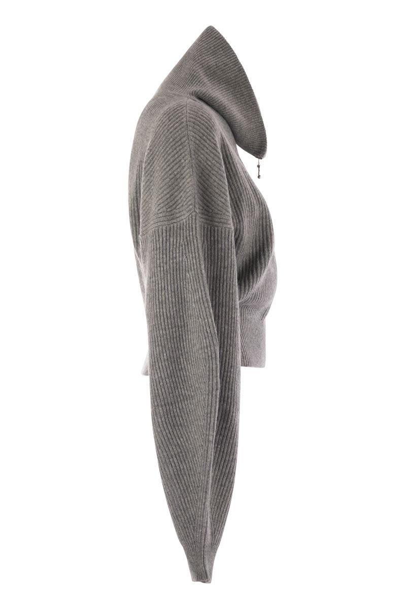 MAX MARA SPORTMAX Wool and Cashmere Cardigan with Wide Fit and High Collar