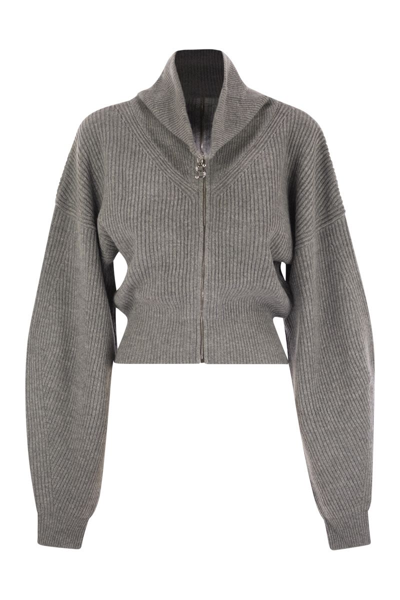 MAX MARA SPORTMAX Wool and Cashmere Cardigan with Wide Fit and High Collar