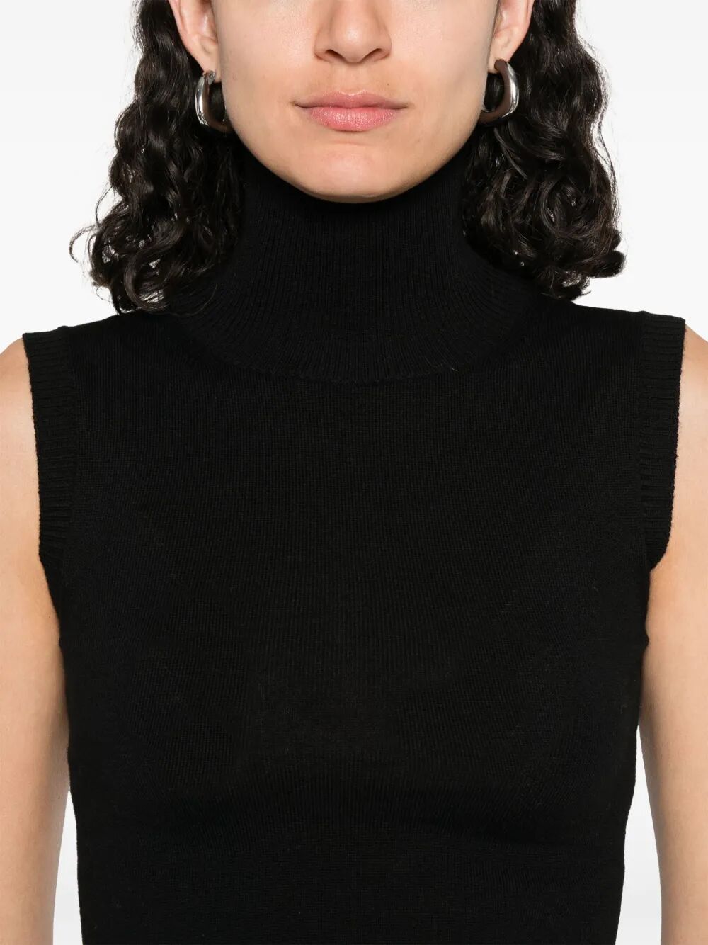 MAX MARA SPORTMAX Woven Turtle Neck Sleeveless Top