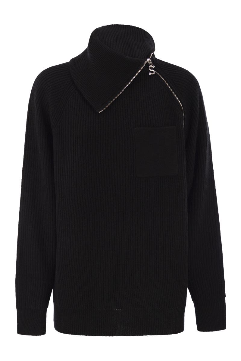 MAX MARA SPORTMAX High Collar Cashmere-Blend Sweater with Diagonal Zip for Women