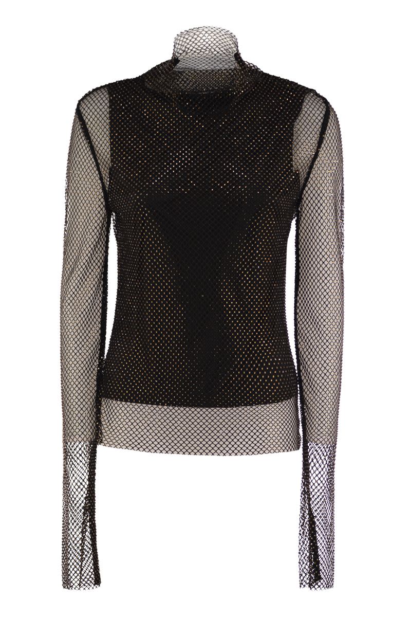 MAX MARA SPORTMAX Women's Long-Sleeved Mesh T-Shirt with Rhinestones