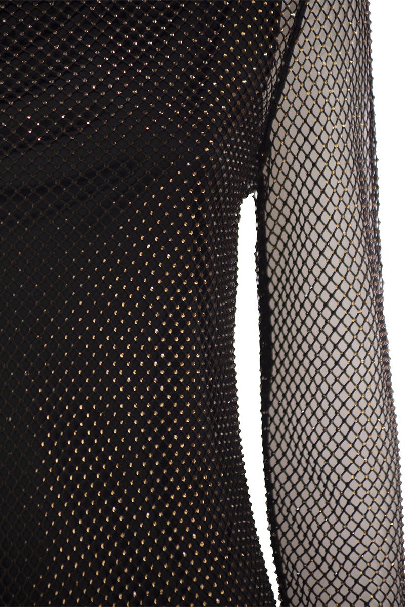 MAX MARA SPORTMAX Women's Long-Sleeved Mesh T-Shirt with Rhinestones
