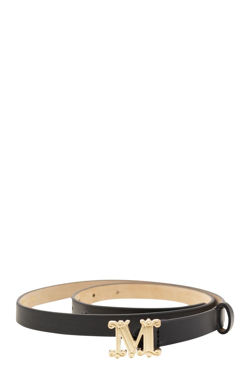 MAX MARA Slim Monogram Leather Belt with Cufflink Fastening - 1.5 cm