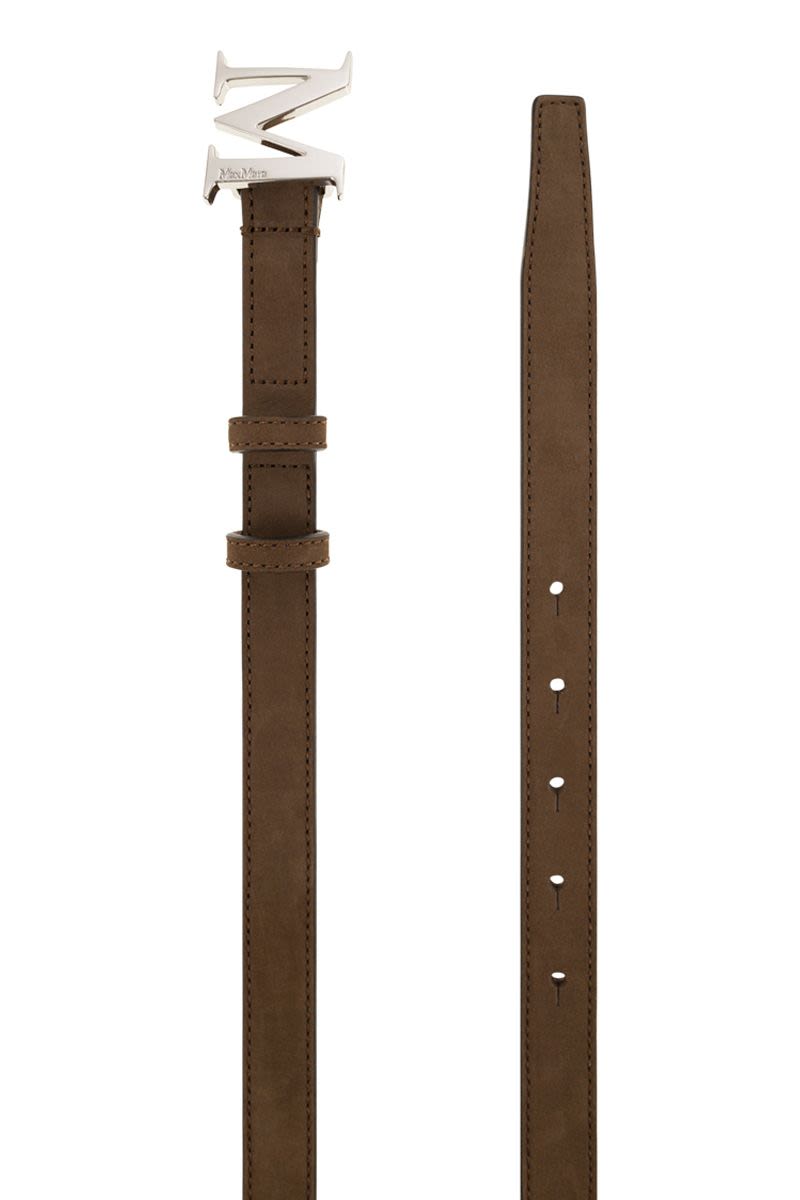 MAX MARA Classic Slim Leather Belt with Monogram Buckle - 2 cm