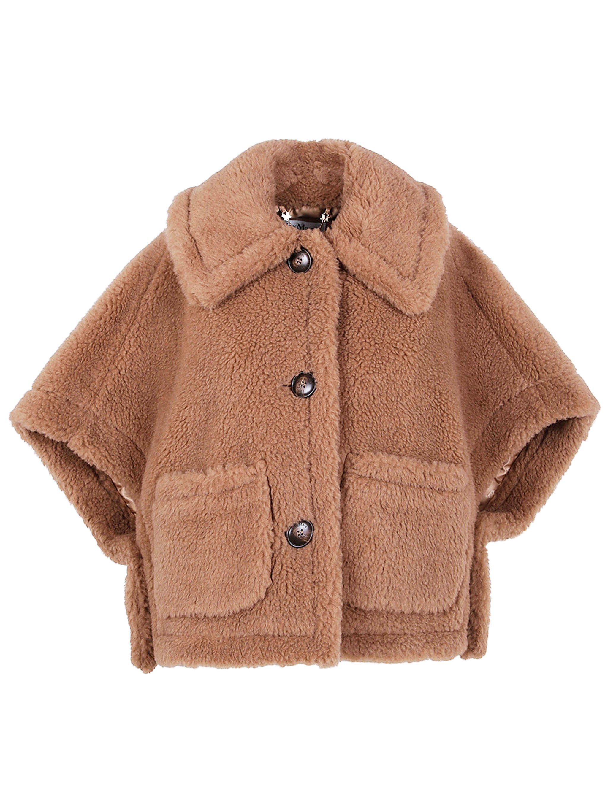 MAX MARA Alpaca and Wool Teddy Cape with Short Kimono Sleeves