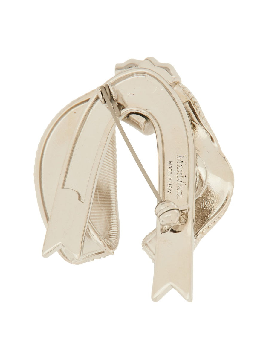 MAX MARA Elegant Bow Brooch with Rhinestones
