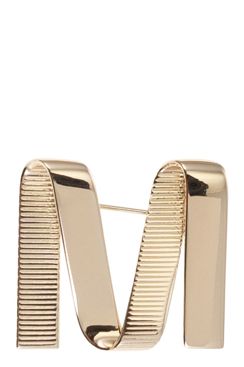 MAX MARA Mini Metal M-Shaped Brooch with Grosgrain Texture