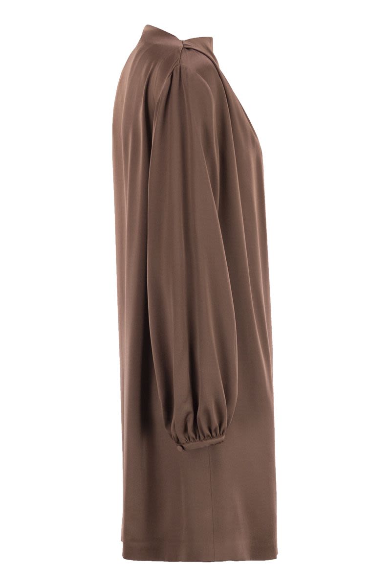 WEEKEND MAX MARA Shiny Satin Mini Dress with Asymmetrical Draped Neckline