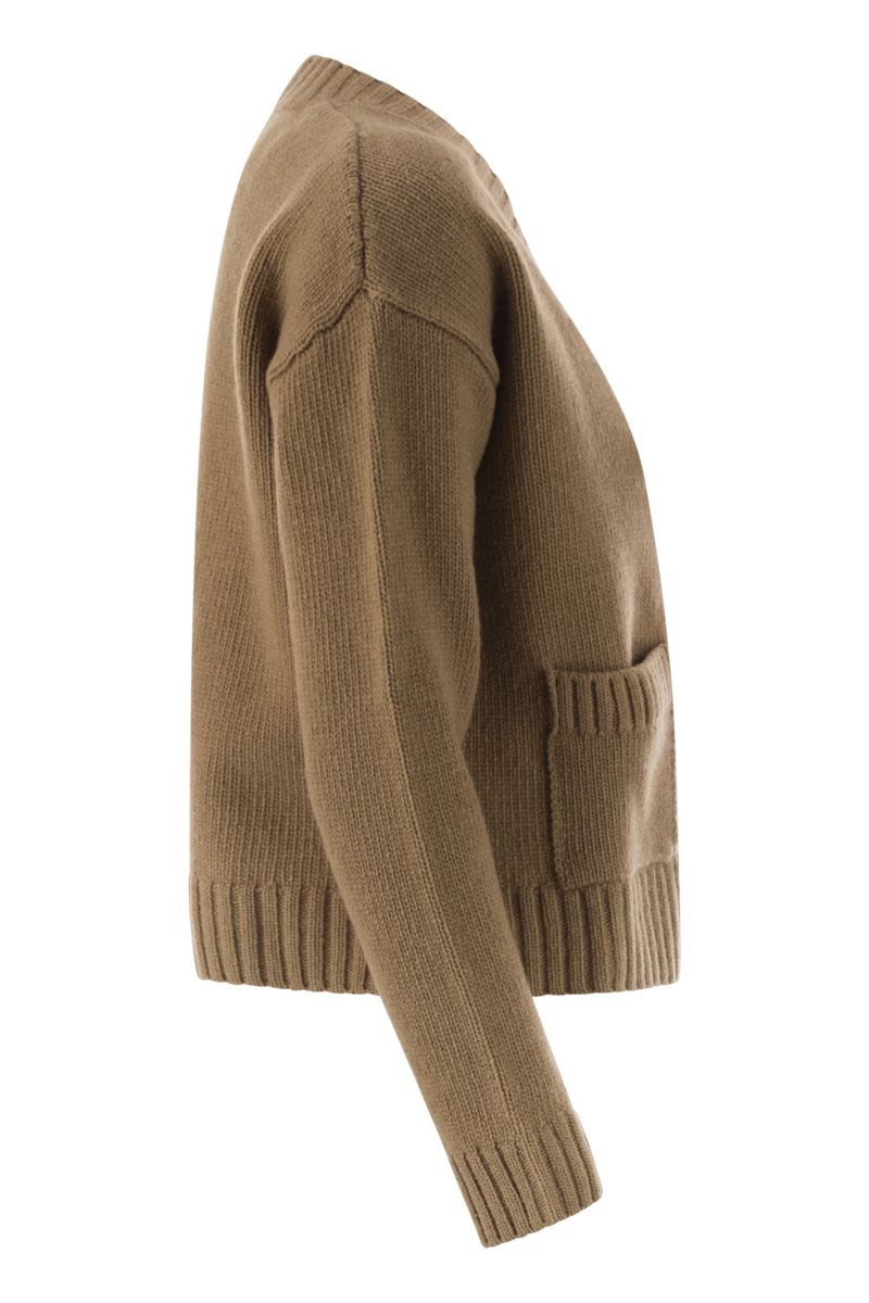 WEEKEND MAX MARA Cropped Virgin Wool Cardigan with Ribbed Edges
