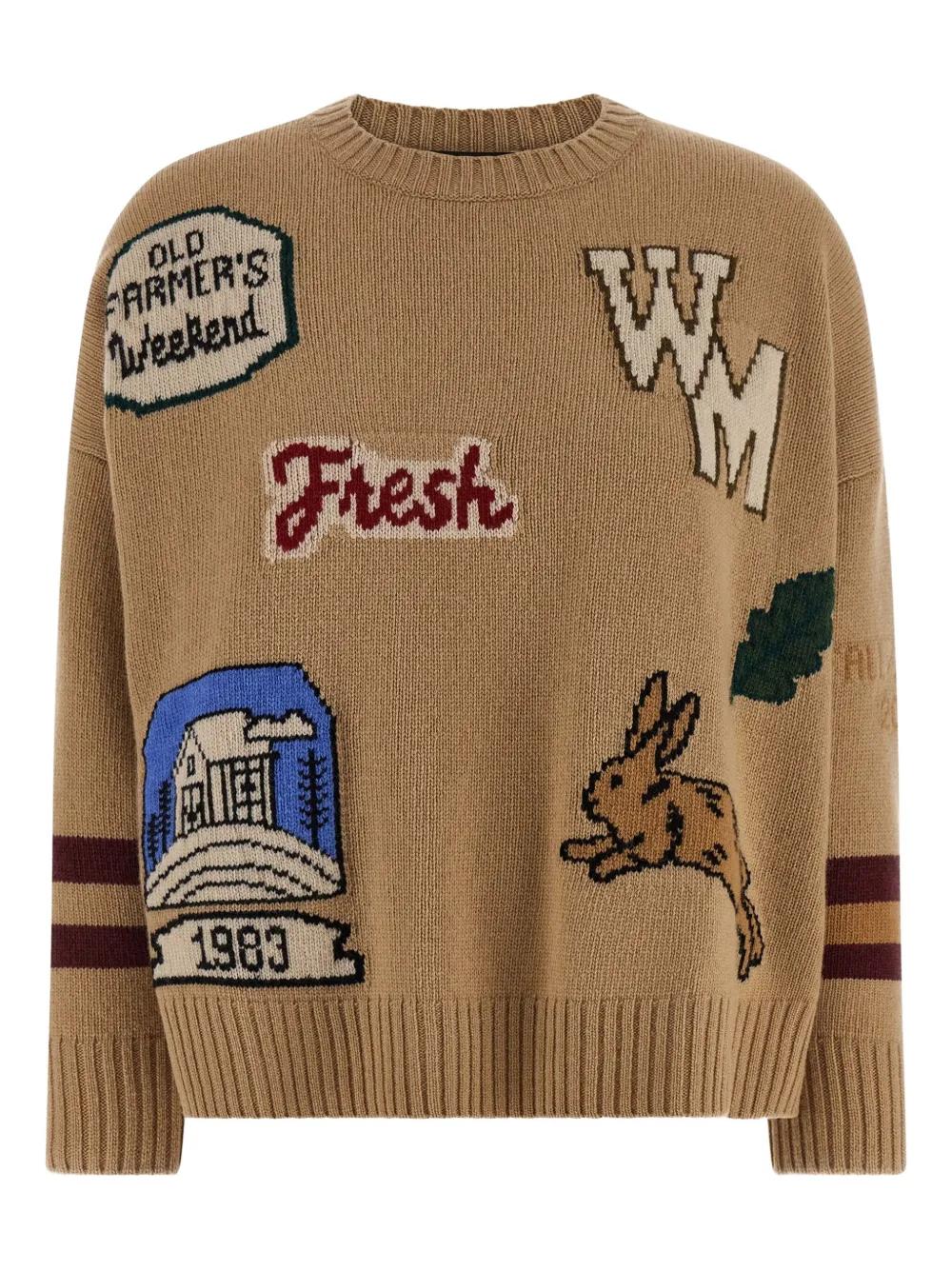 WEEKEND MAX MARA Oversized Wool Yarn Sweater with Intarsia Pattern