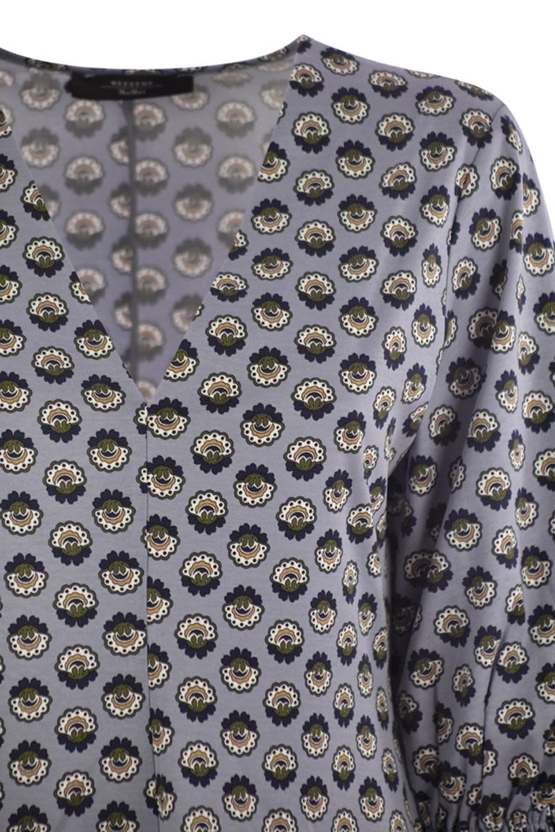 WEEKEND MAX MARA Fluid Silhouette Cotton Dress with V-Neck and Feminine Volume