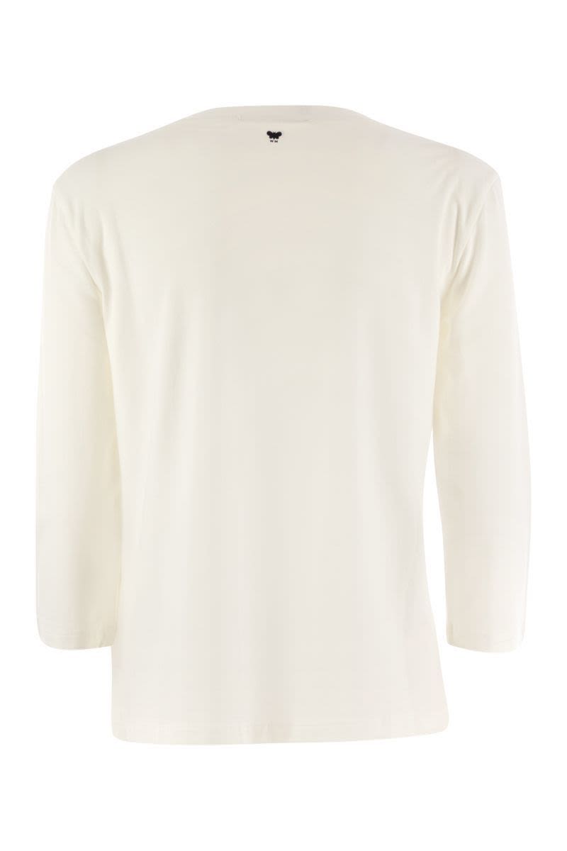 WEEKEND MAX MARA Soft Organic Cotton Boat Neck T-Shirt with 3/4 Sleeves