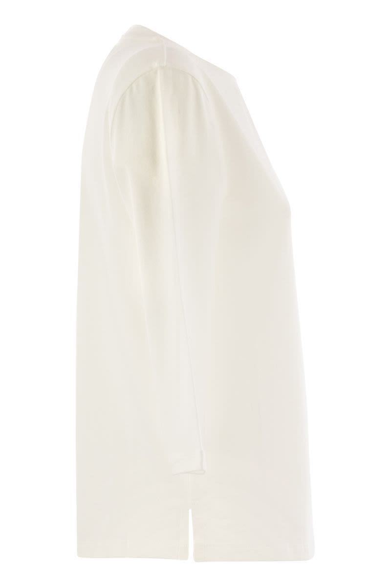 WEEKEND MAX MARA Soft Organic Cotton Boat Neck T-Shirt with 3/4 Sleeves