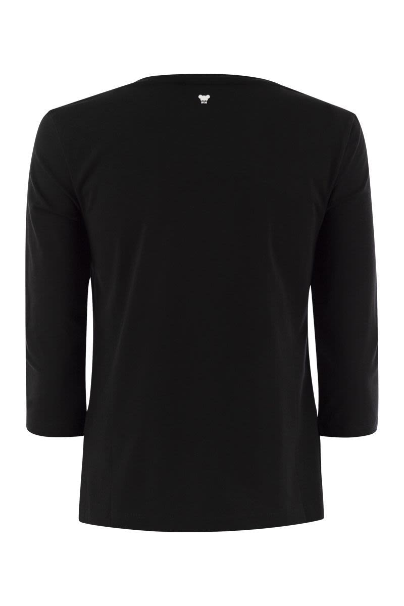 WEEKEND MAX MARA Soft Organic Cotton Boat Neck T-Shirt with 3/4 Sleeves