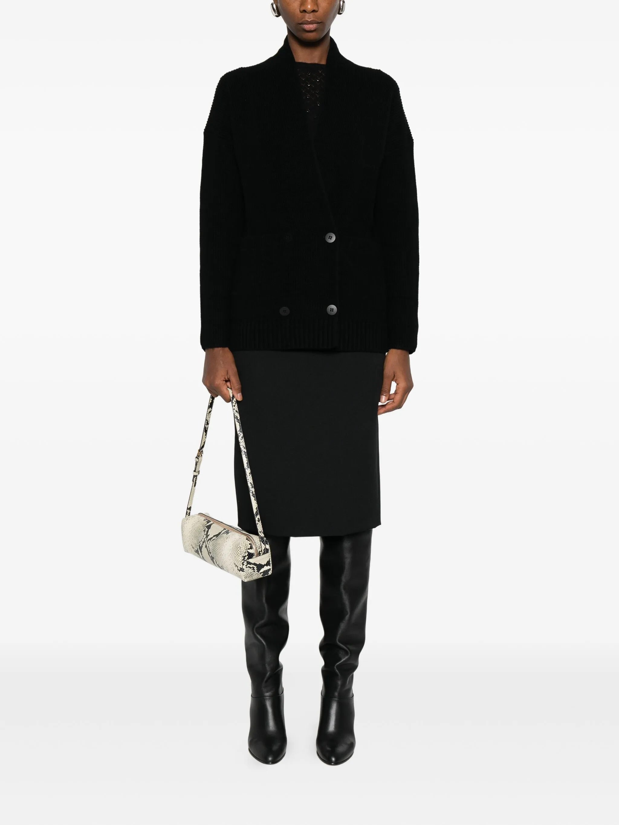 MAX MARA STUDIO Women's V-Neck Wool and Cashmere Cardigan with Button Closure