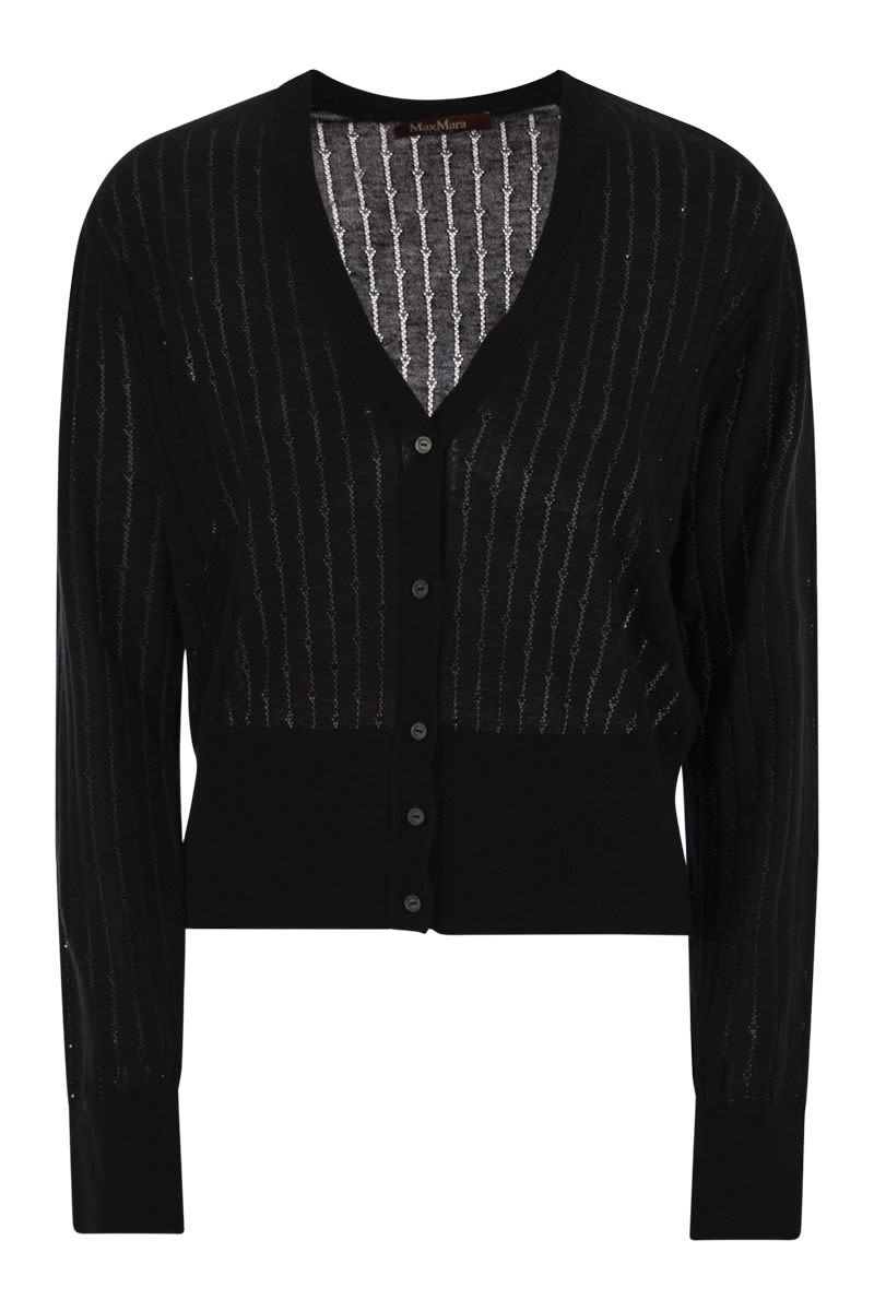 MAX MARA V-Neck Wool and Silk Cardigan with Sequins