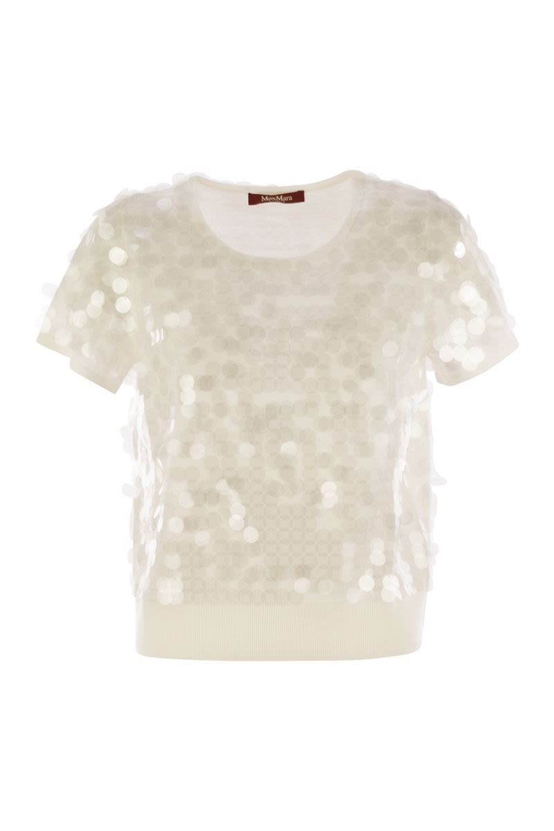 MAX MARA Wool Sweater with Sequins - Soft Fit, Crew Neck, Short Sleeves