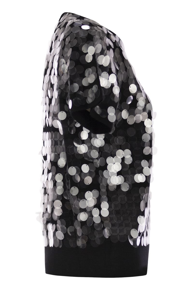 MAX MARA Wool Sweater with Sequin Embellishments - Short Sleeve