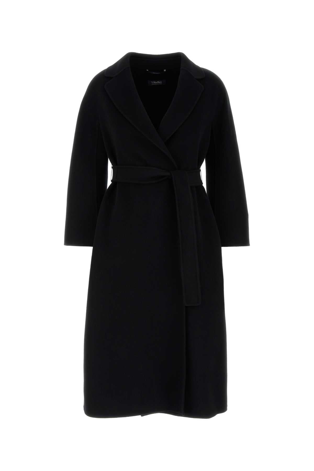 S MAX MARA Hand-Sewn Wool Midi Jacket with Belt and Kimono Sleeves