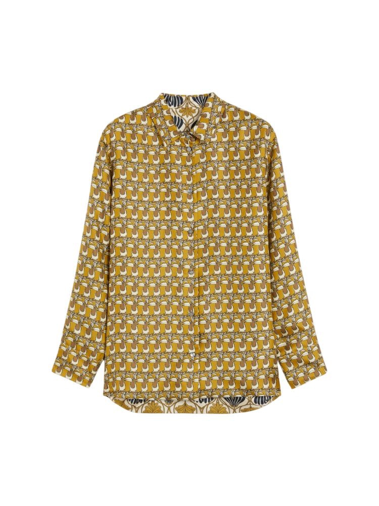 S MAX MARA Silk Button-Down Shirt with All-Over Print