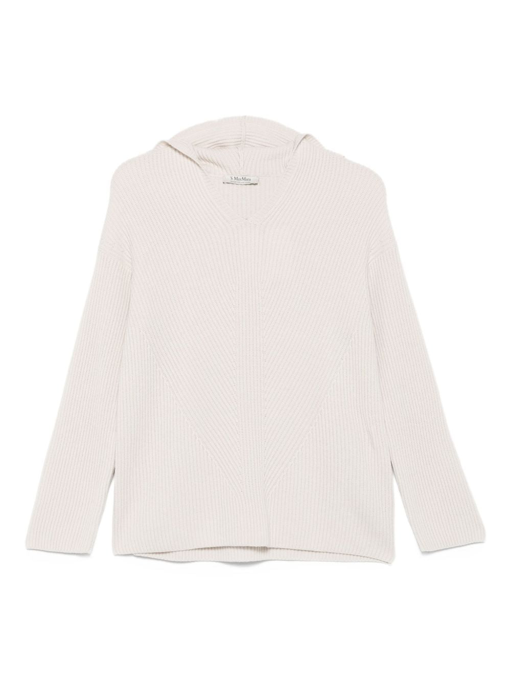 S MAX MARA Ribbed Wool Sweatshirt - A-Line Model with Wide V-Neck and Long Sleeves