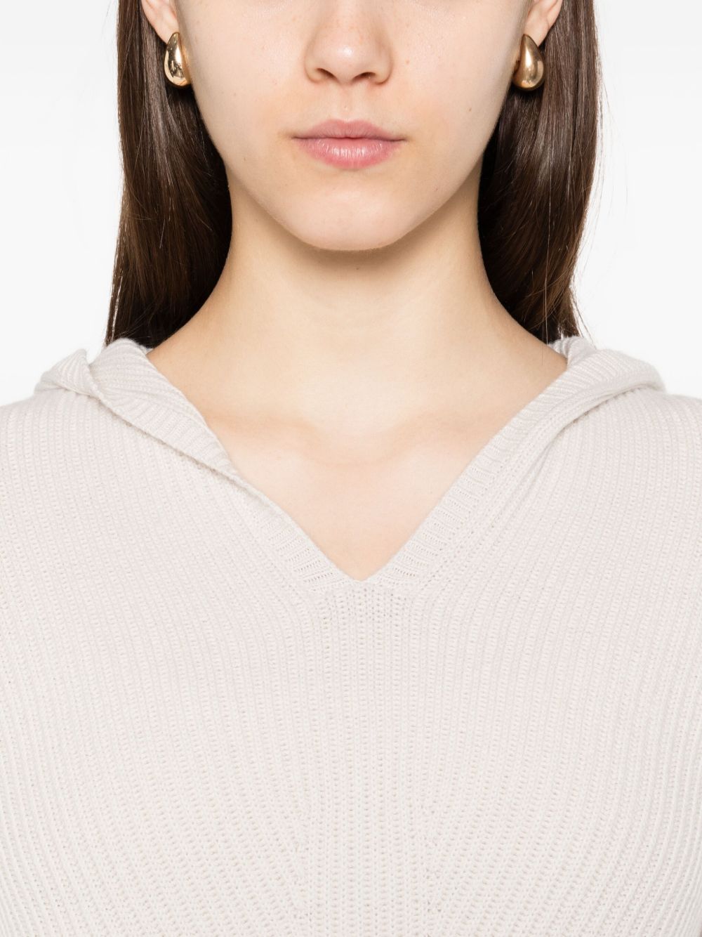 S MAX MARA Ribbed Wool Sweatshirt - A-Line Model with Wide V-Neck and Long Sleeves
