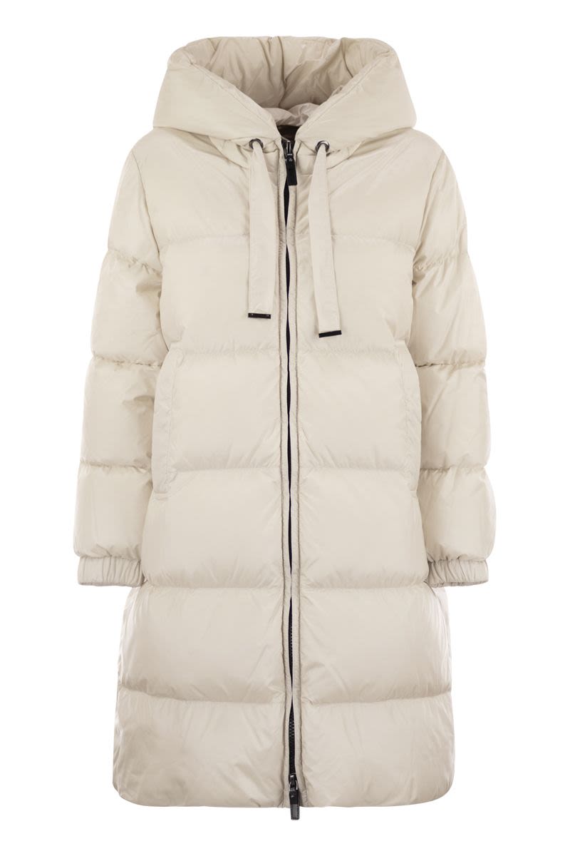MAX MARA THE CUBE Long Down Jacket in Water-Repellent Fabric