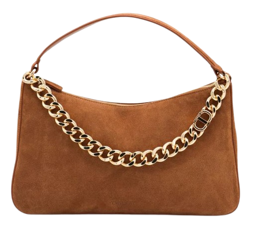 TWIN-SET Chic Suede Texture Handbag with Chain Detail and Zip Fastening