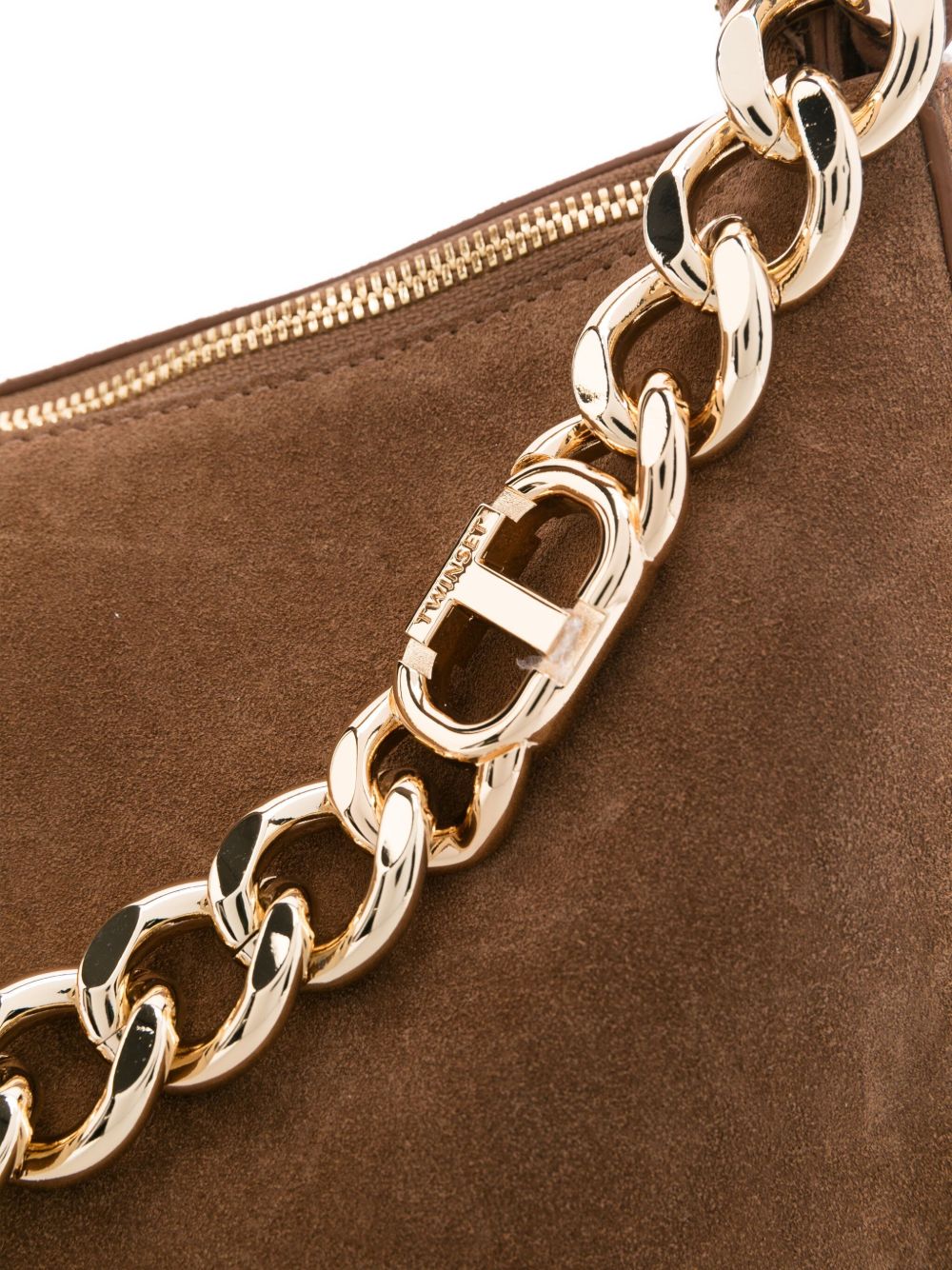 TWIN-SET Chic Suede Texture Handbag with Chain Detail and Zip Fastening