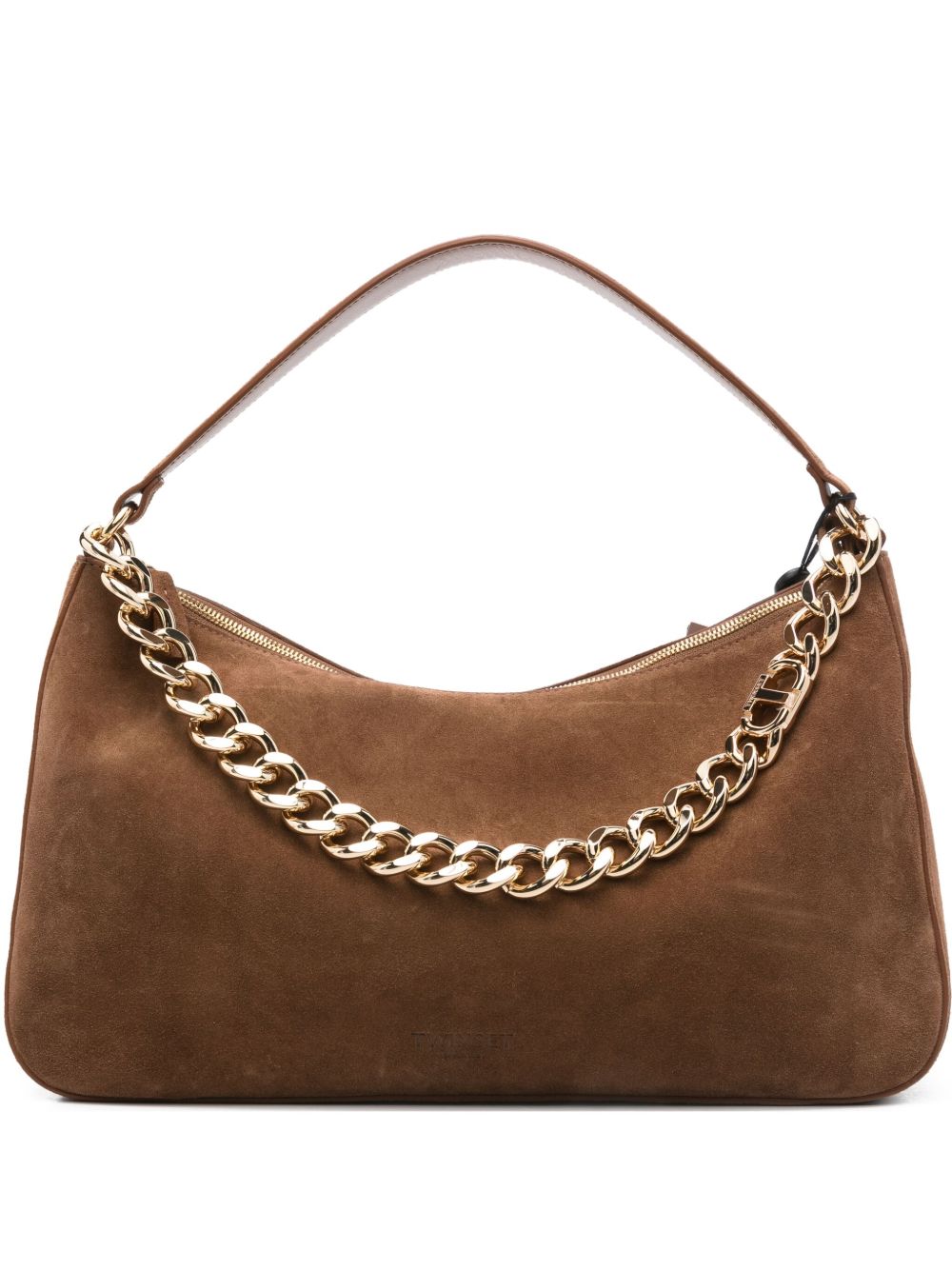 TWIN-SET Chic Suede Texture Handbag with Chain Detail and Zip Fastening