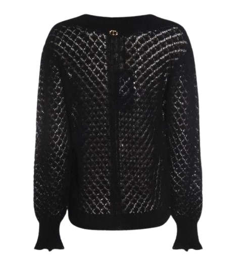 TWIN-SET Open Knit Sweater with Ruffled Cuffs for Women