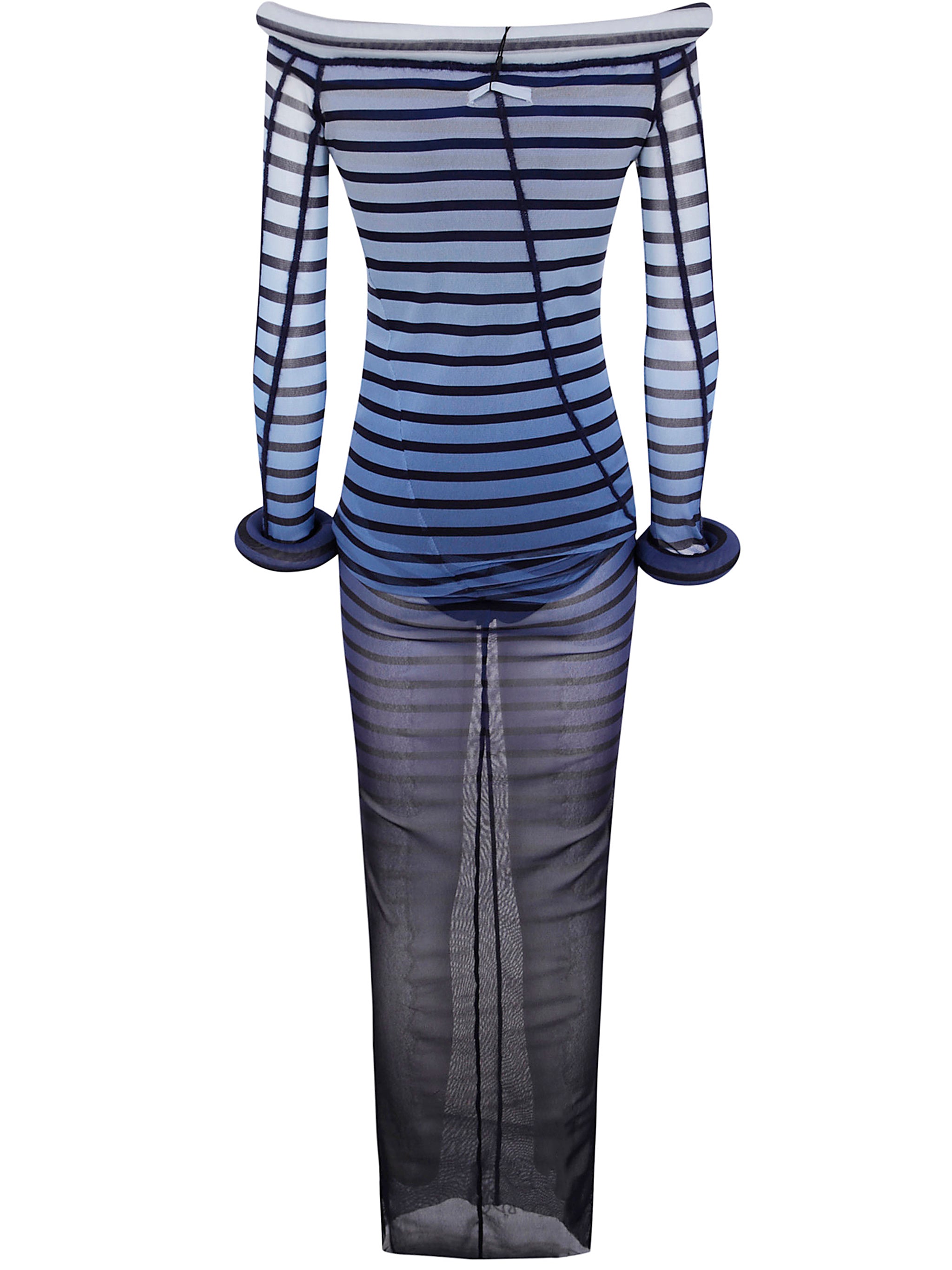JEAN PAUL GAULTIER Mesh Boat Neck Long Dress with 3D Collar and Cuff