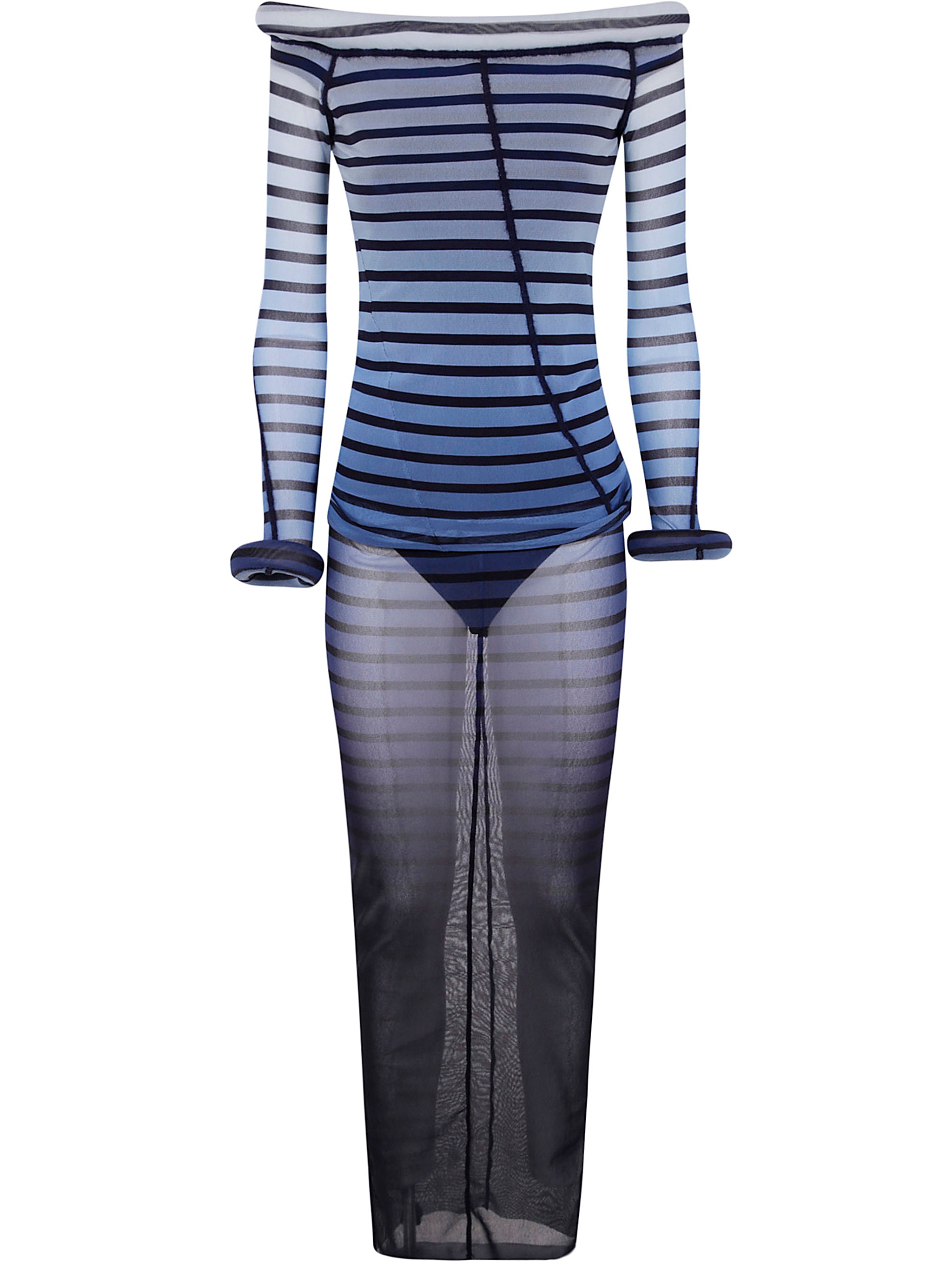 JEAN PAUL GAULTIER Mesh Boat Neck Long Dress with 3D Collar and Cuff