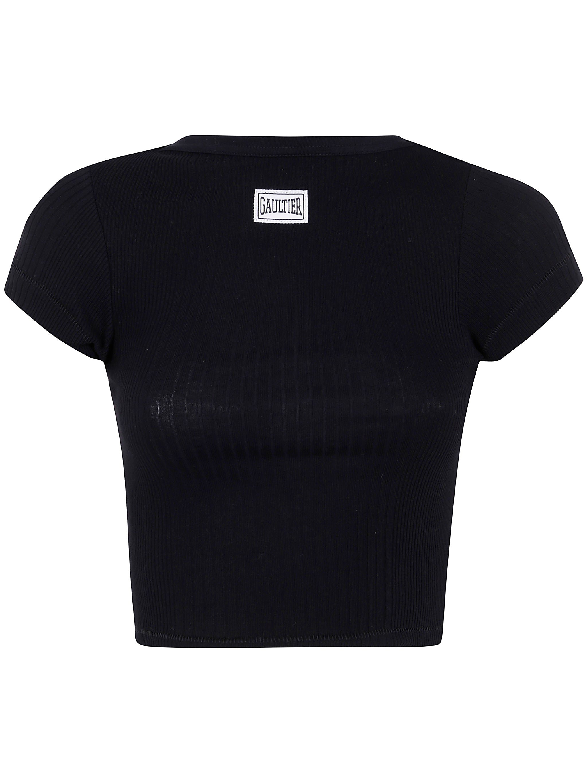 JEAN PAUL GAULTIER Women's Mini Crop Baby Tee with 'Gaultier' Patch