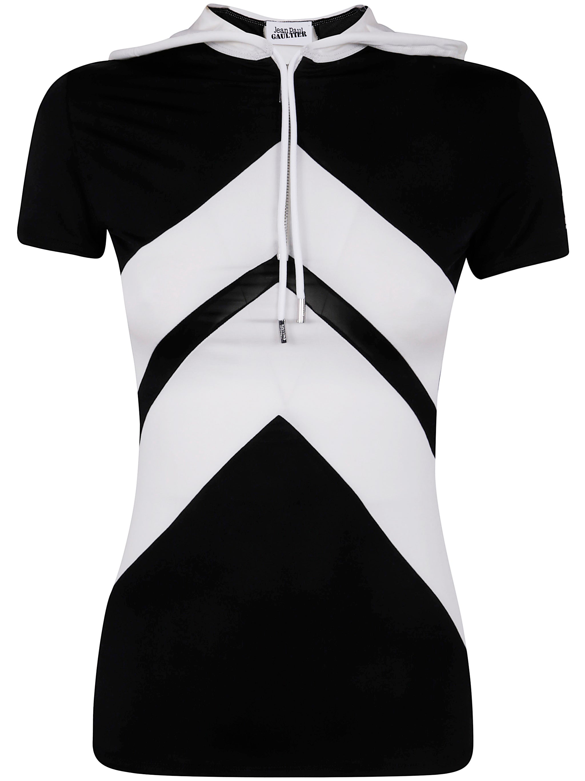 JEAN PAUL GAULTIER Viscose Baby Tee Shirt with Inlaid Chevron and Hood