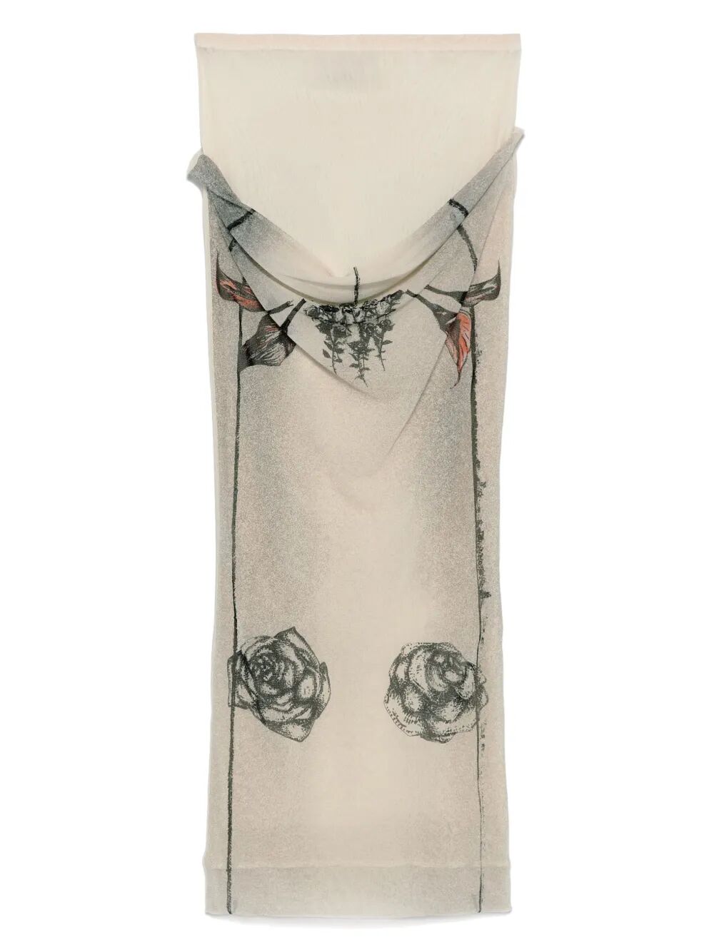 JEAN PAUL GAULTIER Double Layer Printed Mesh Skirt with Tattoo Rose & Bird Design