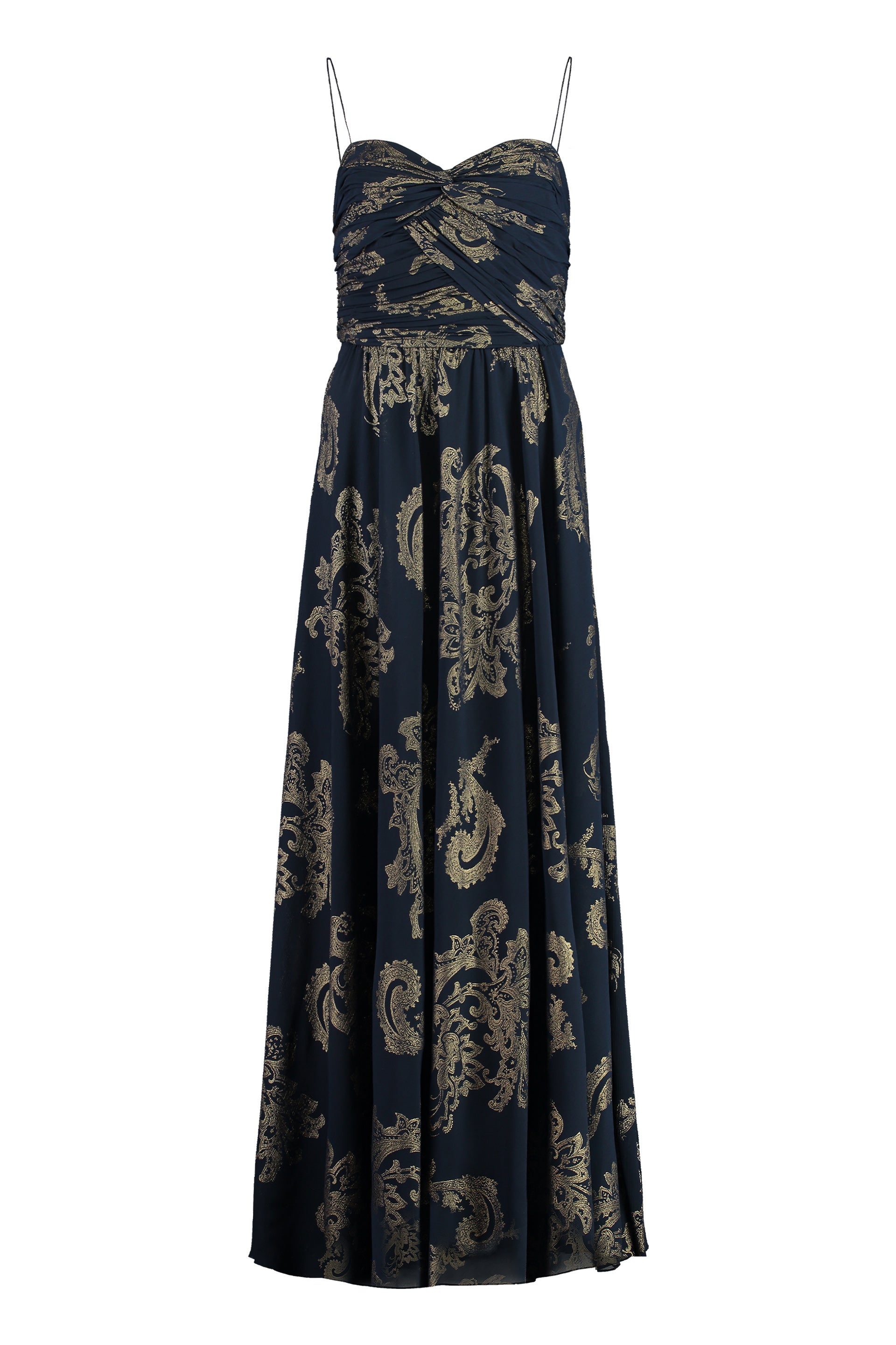 RALPH LAUREN Jacquard Fabric Dress with Sweetheart Neckline