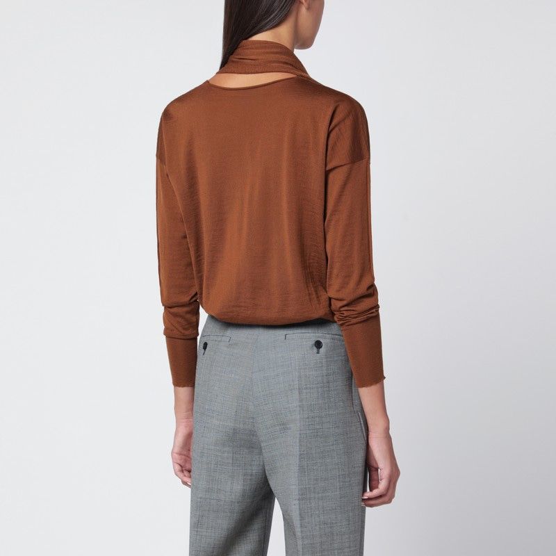 ROBERTO COLLINA Hazelnut-Colored Sweater with Scarf