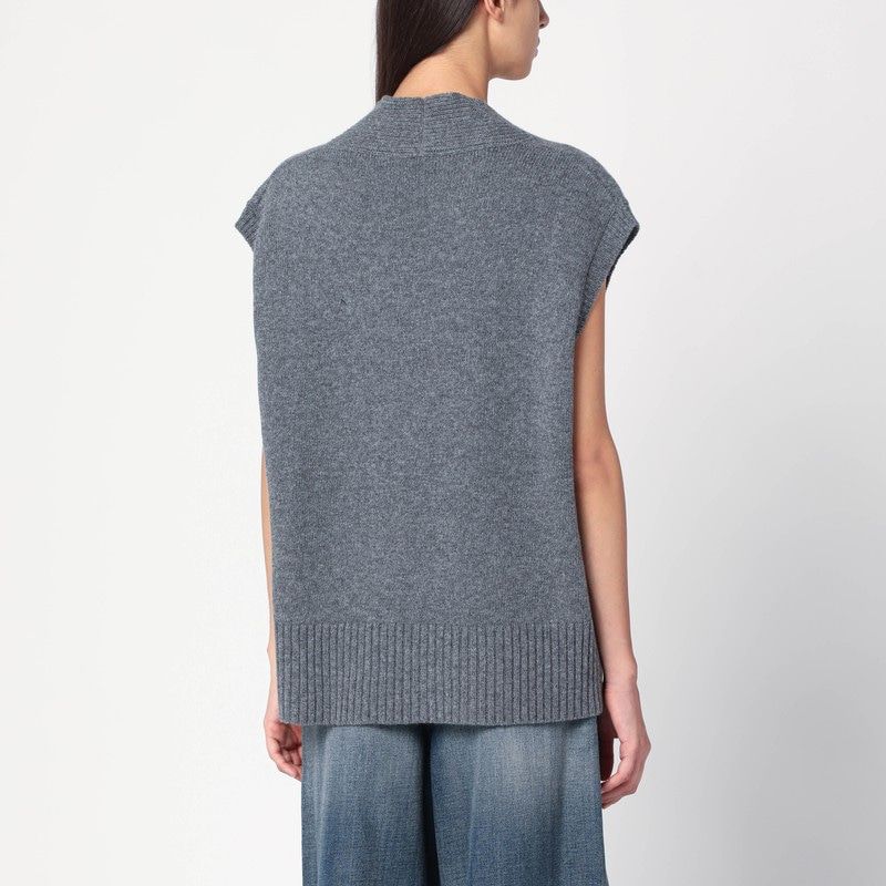 ROBERTO COLLINA Oversized Wool Vest with V-Neck and Ribbed Edges