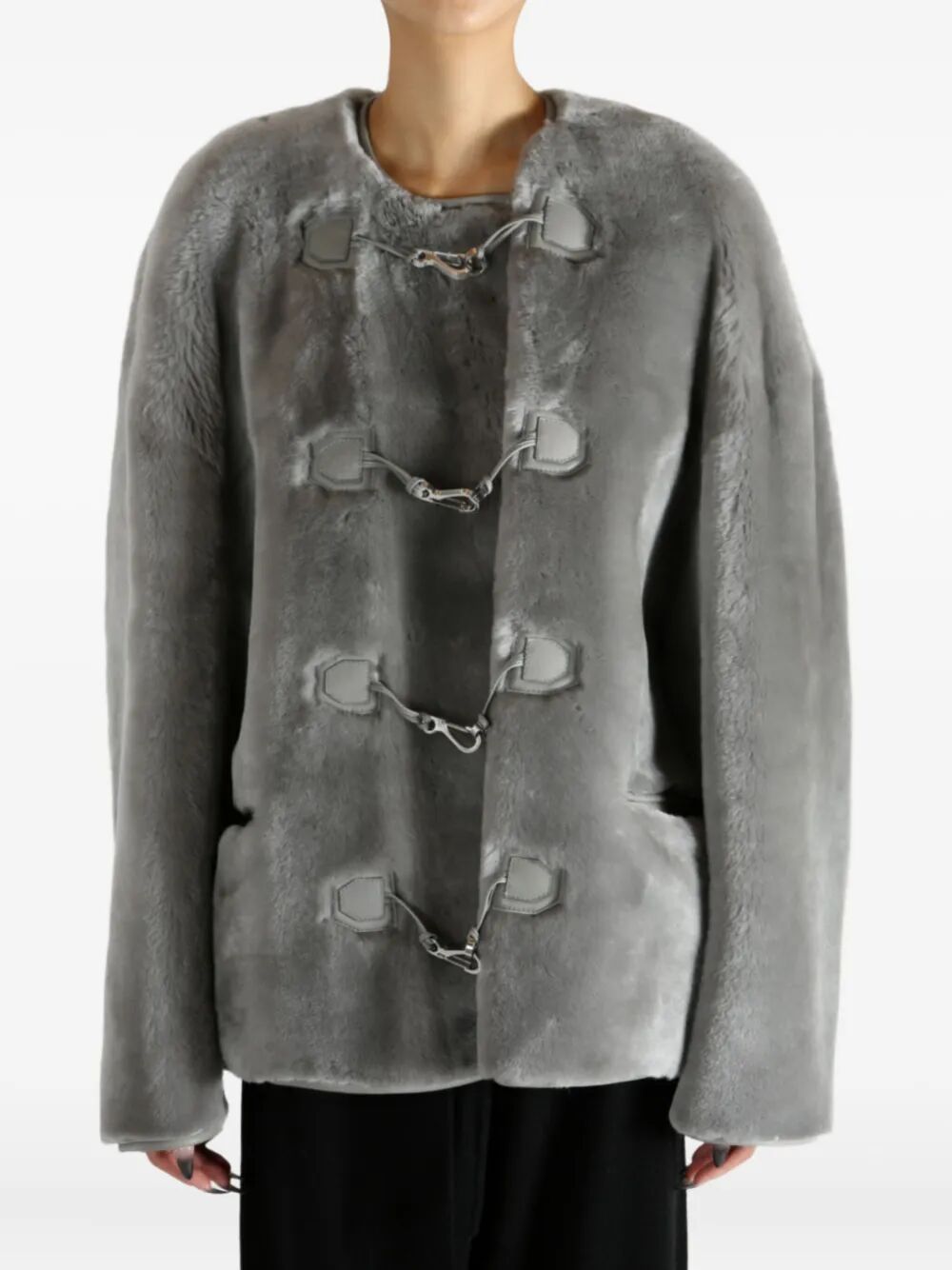 TOTEME Plush Shearling Claps Biker Jacket