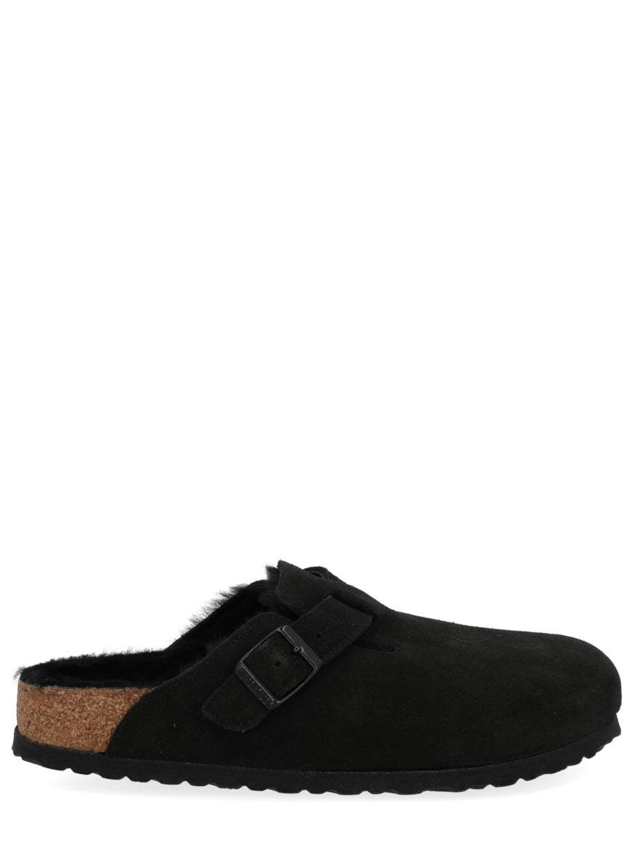 BIRKENSTOCK Shearling Suede Slippers with Side Buckle - Men's