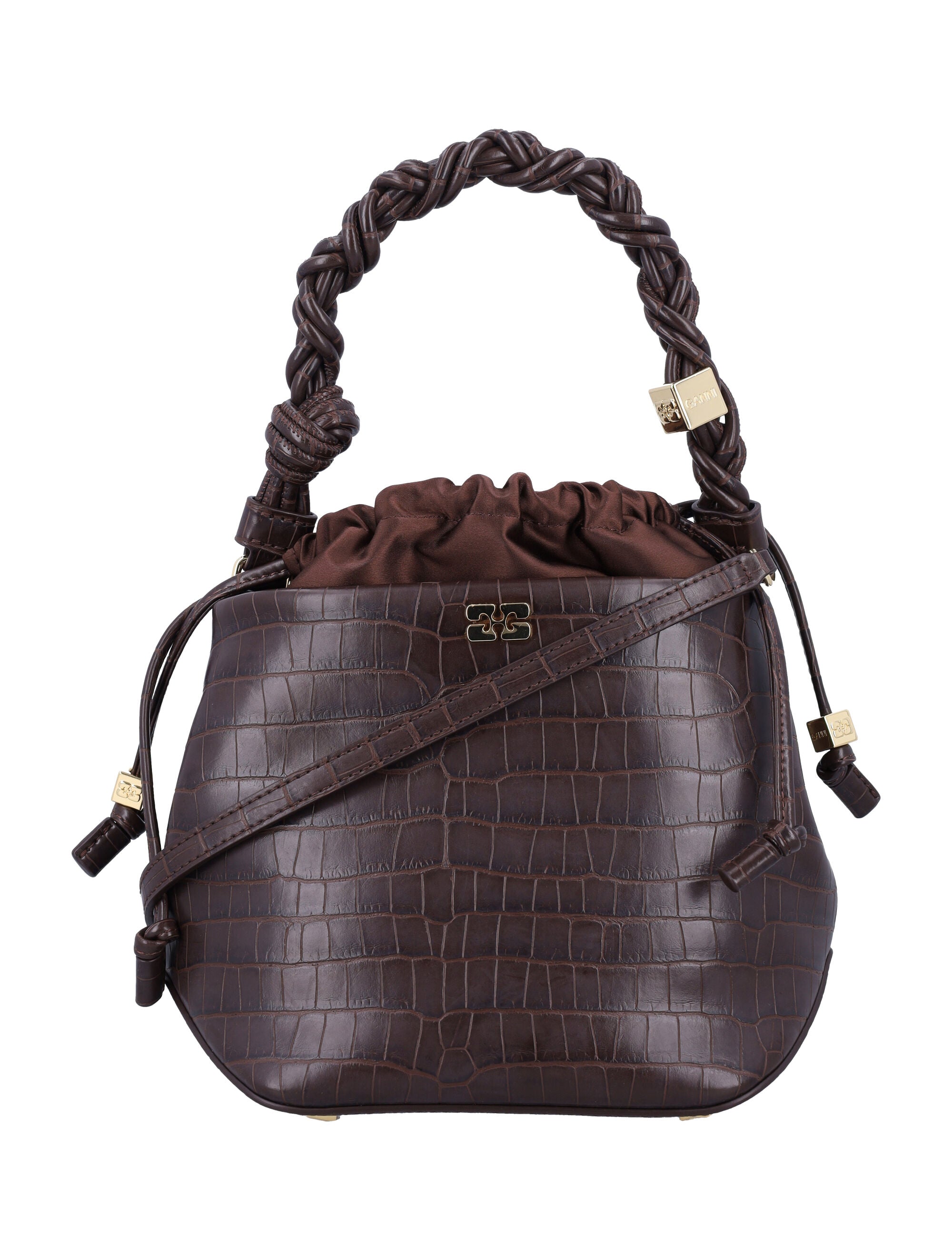 GANNI Chic Bucket Handbag with Croc-Embossed Details - 33CM Height