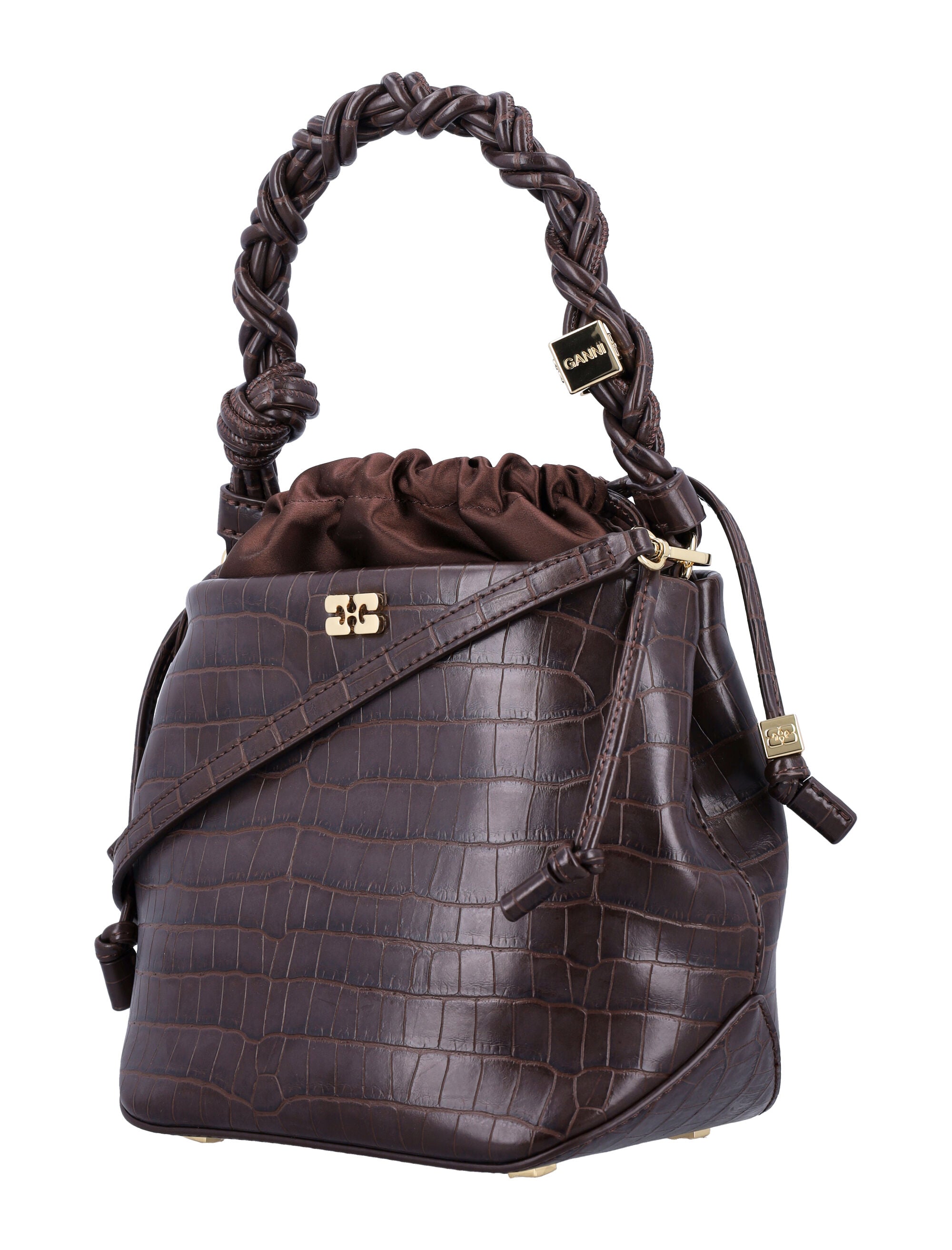 GANNI Chic Bucket Handbag with Croc-Embossed Details - 33CM Height