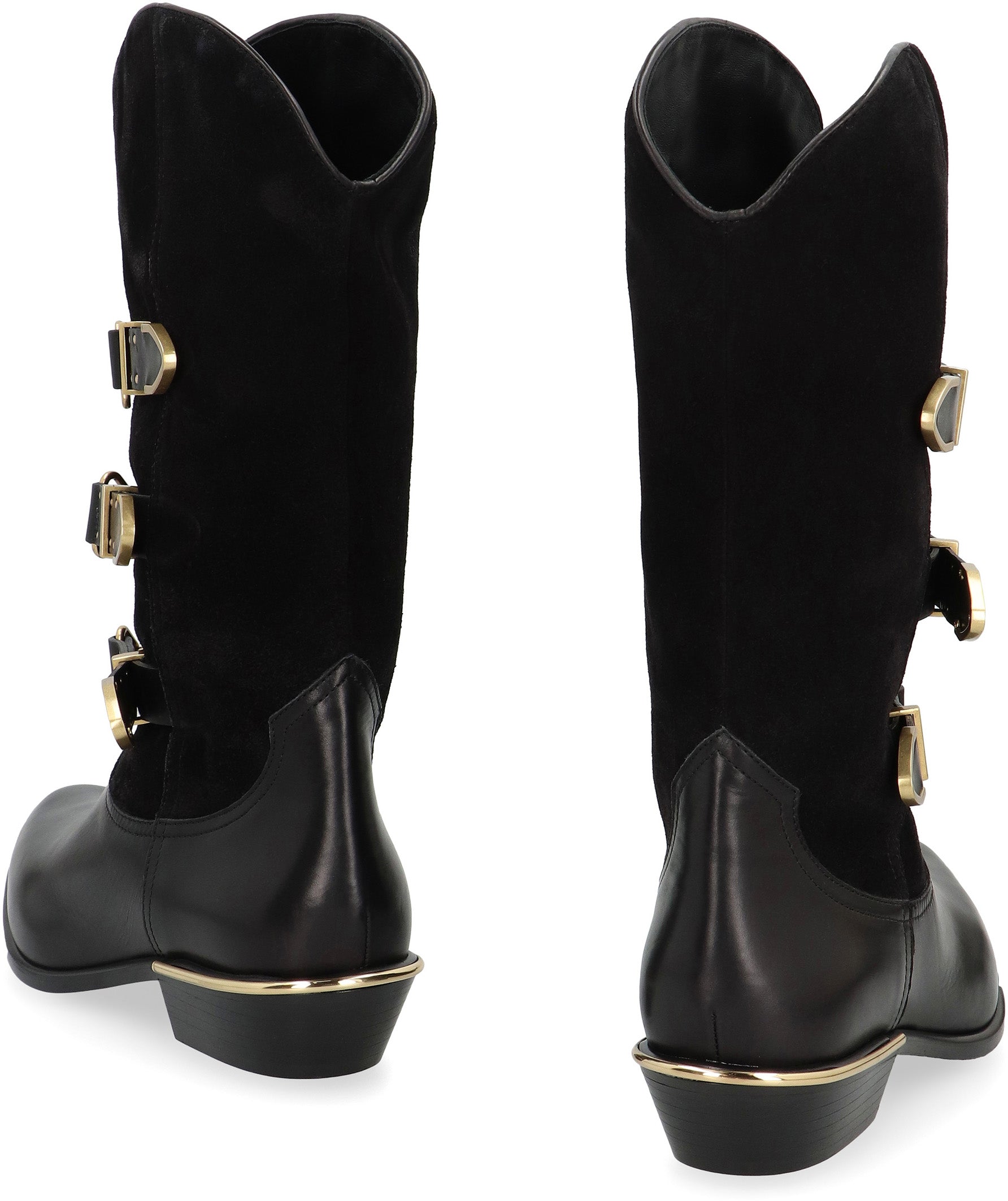ISABEL MARANT Pointed Toe Leather Boots with Decorative Buckles