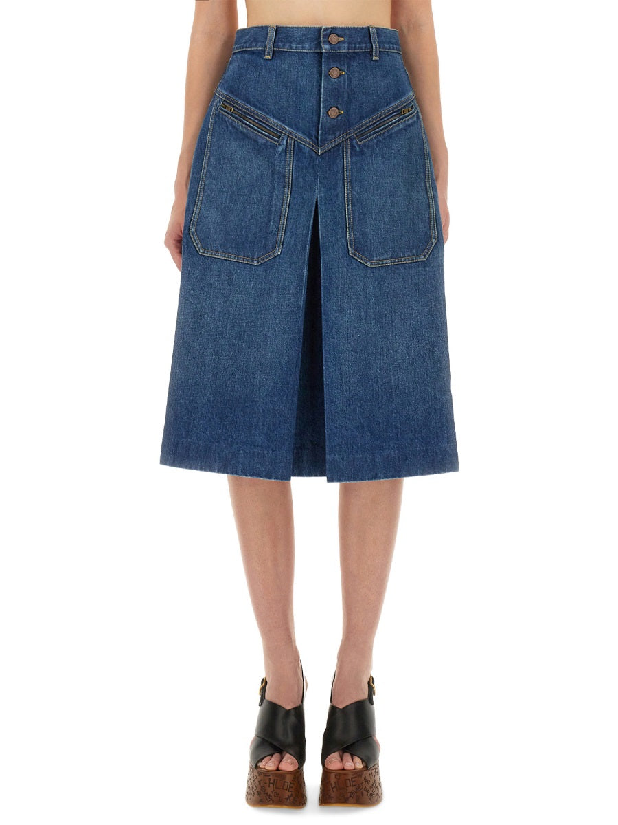 CHLOÉ Kneelength Cotton Denim Skirt for Women