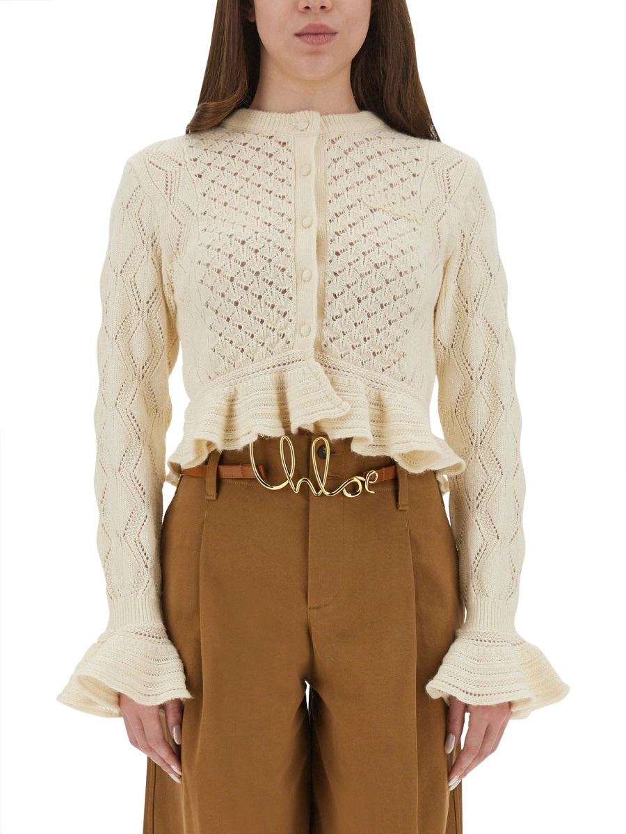 CHLOÉ Cropped Crochet Knit Cardigan - Size S