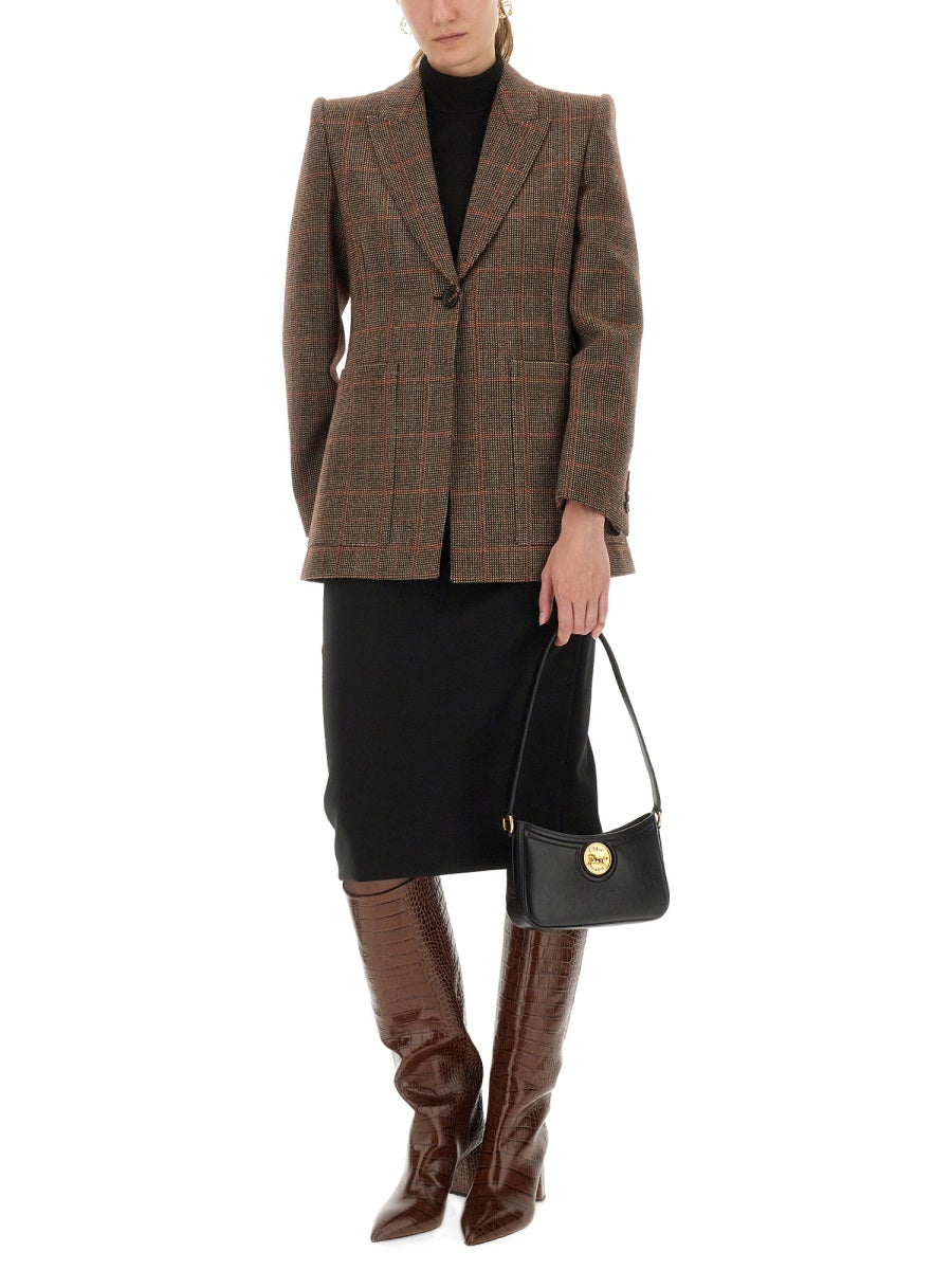 CHLOÉ Slim Fit Plaid Wool Tailored Jacket - Size 38