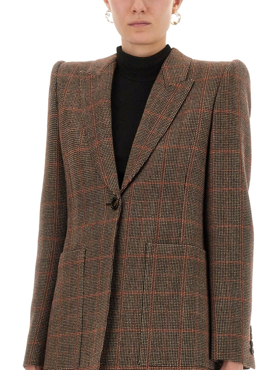 CHLOÉ Slim Fit Plaid Wool Tailored Jacket - Size 38