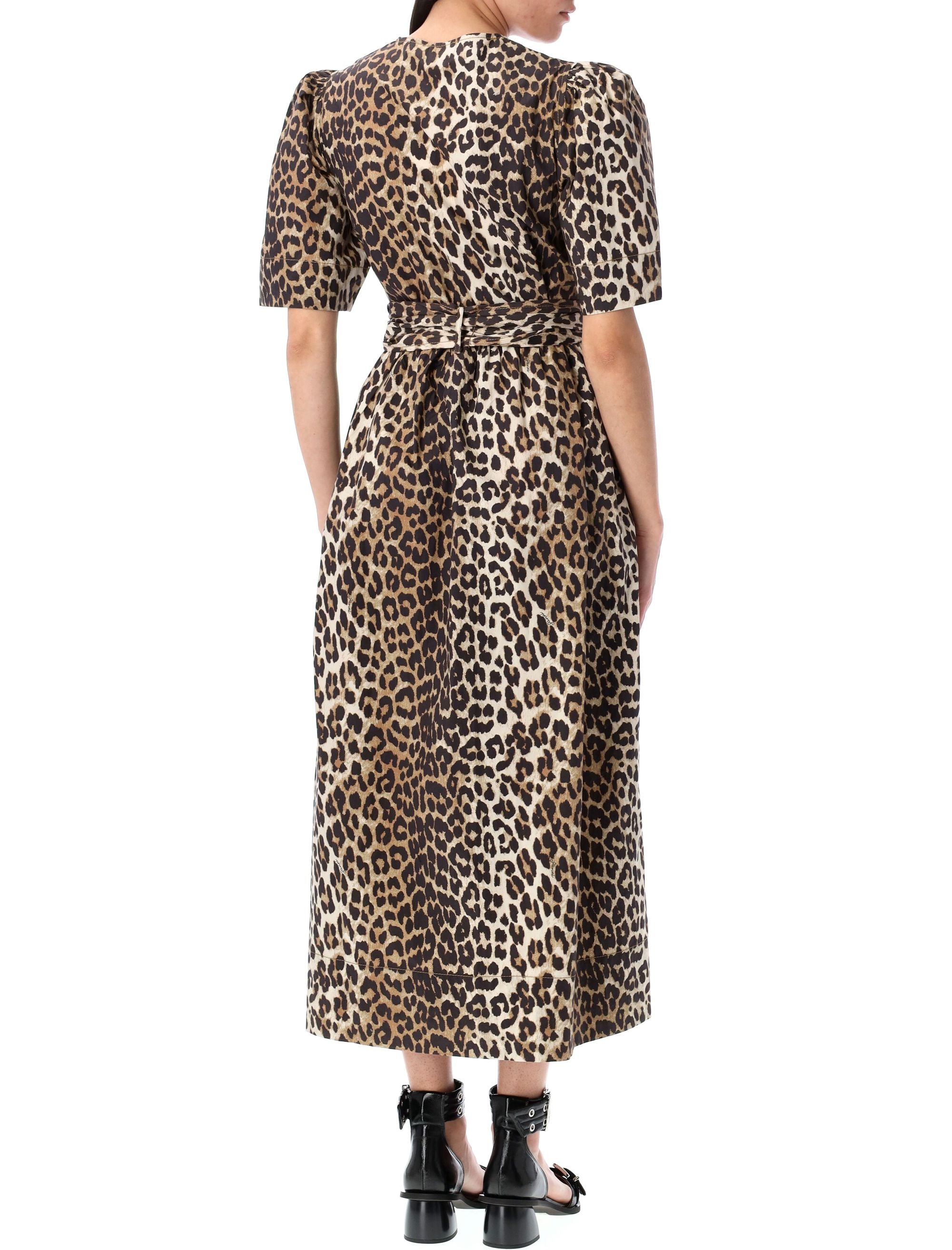GANNI Leopard Printed Tie Strap Midi Dress - Size 36