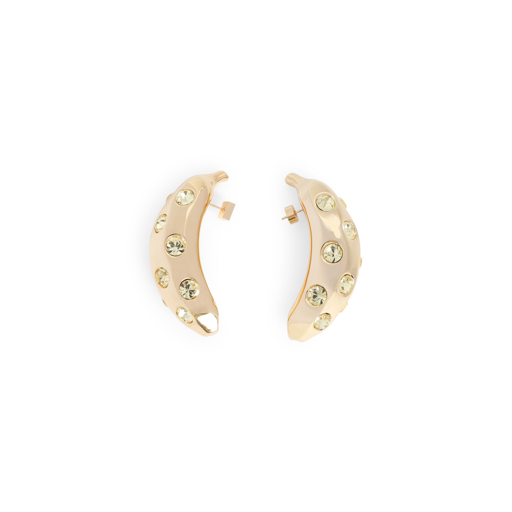 JACQUEMUS Curved Banana Earrings with Rhinestones